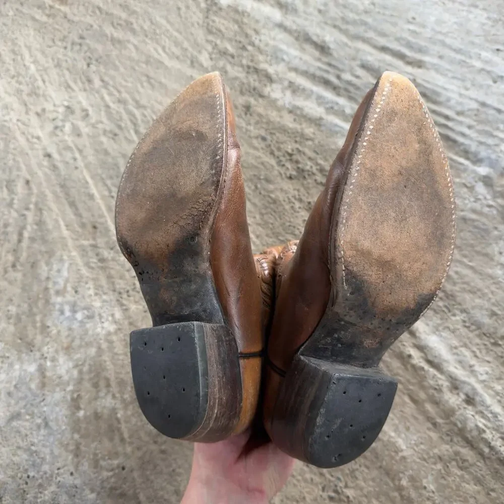 Vintage Brown Leather Cowboy Boots Western Men's 9.5 Distressed 90s